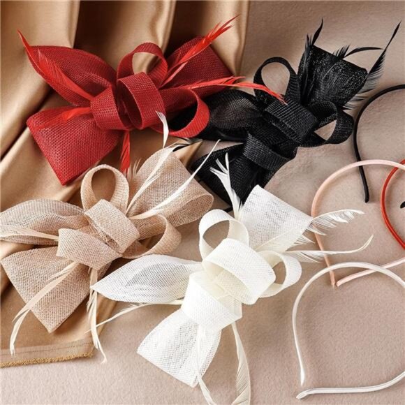 Bow Derby Attire Hats with Hairpin, beige - Picture 6 of 7